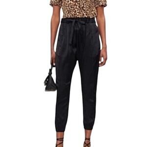 Frame Black Satin Joggers Elastic Drawstring Waist Harem Pants Size Small